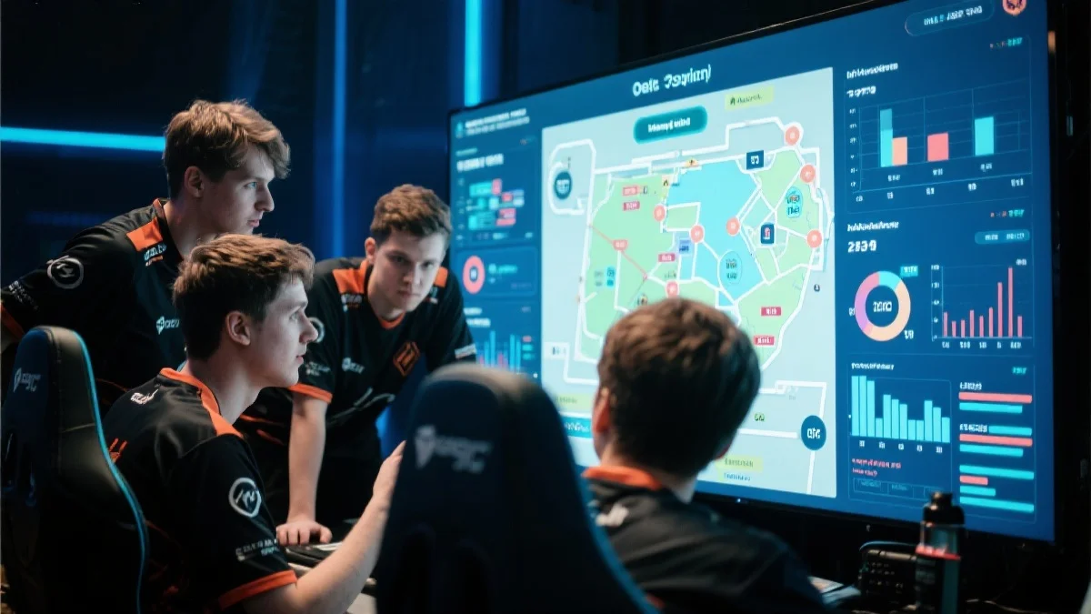 电竞团队在比赛中进行战术交流